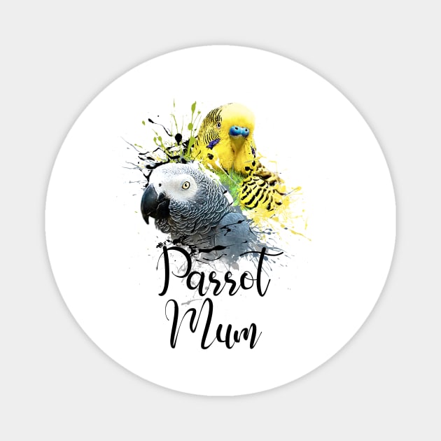 Parrot Mom Color Splatter Budgie and Grey Parrot White Magnet by BirdNerd